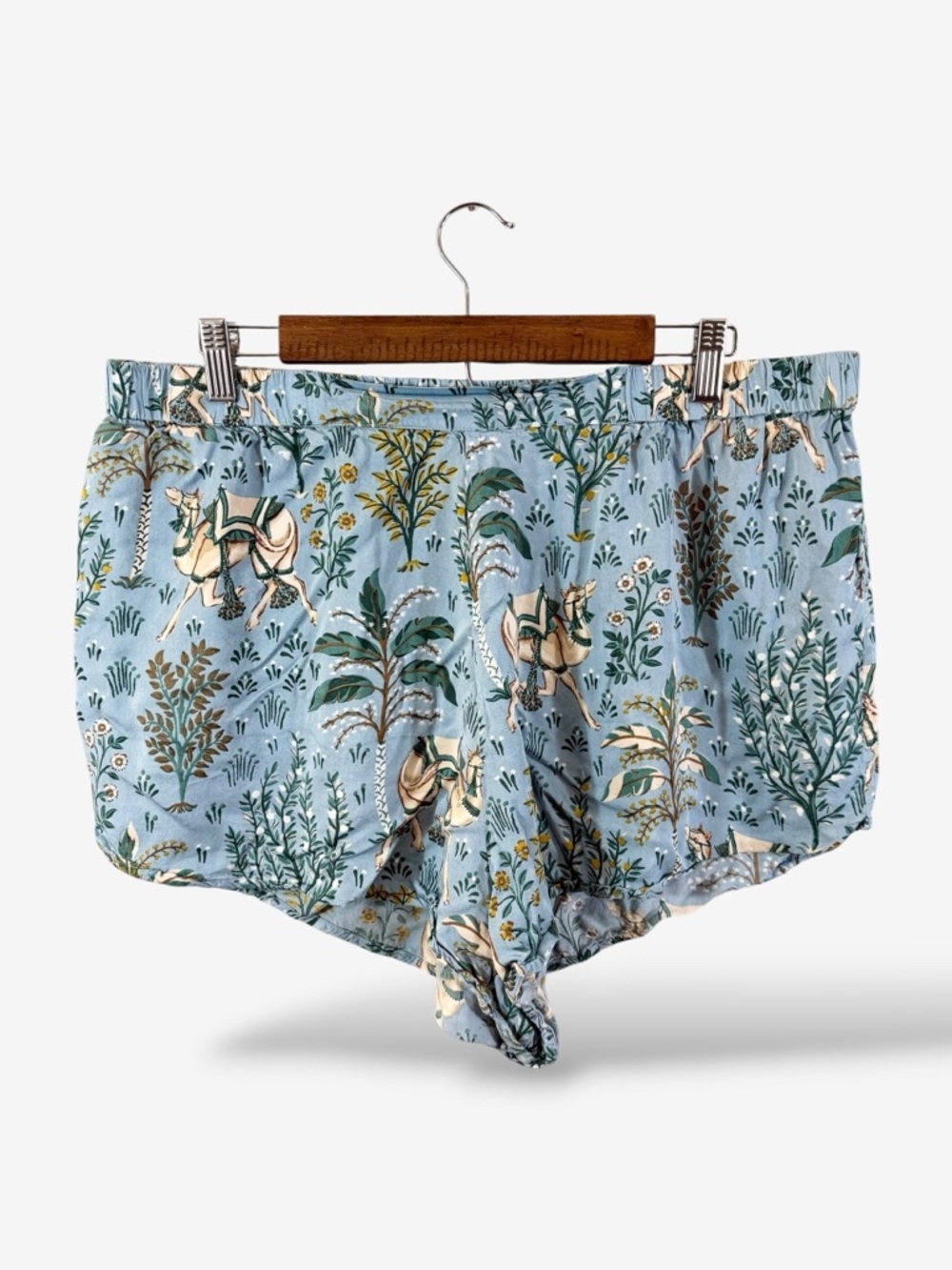 PrintFresh Eco Satin Sweet Dreams Shorts in Camel's Courtyard 1X Blue Loungewear